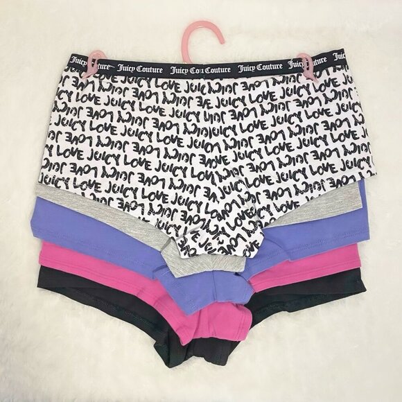 Juicy Couture Black, Gray, Pink, Purple Boy Short Hipster Panties Set NWT Size M - Picture 4 of 9